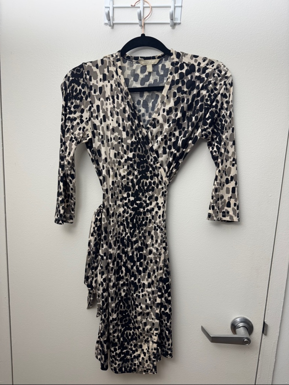 Banana Republic Black and Cream Animal-Print Wrap Dress